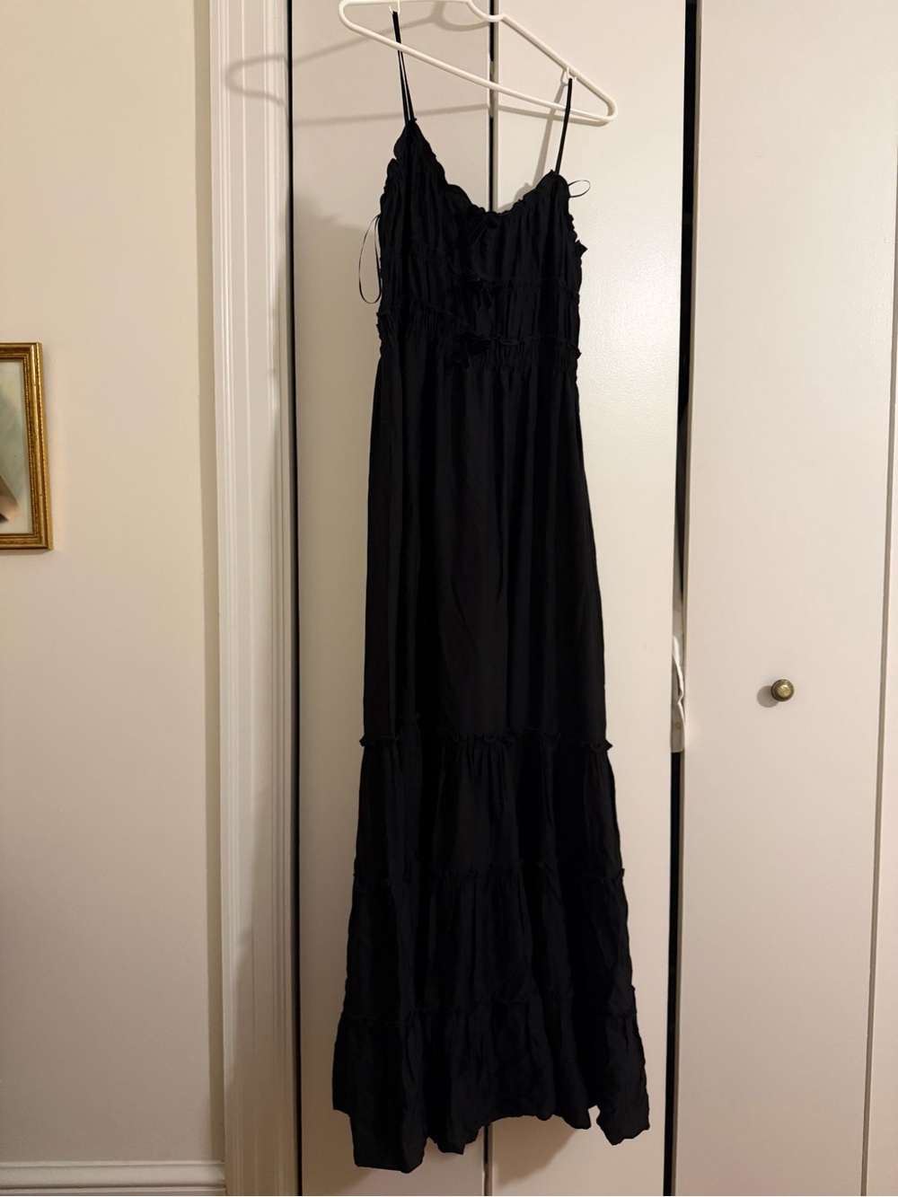 The Kooples Black Tiered Maxi Dress with Spaghetti Straps